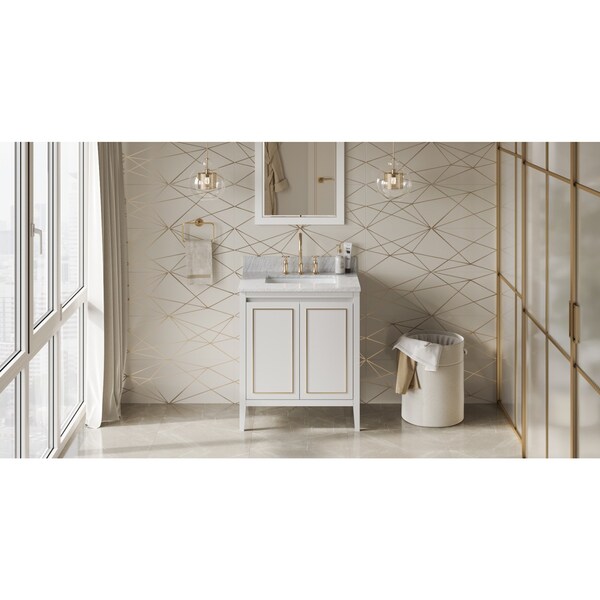 Jeffrey Alexander 30In. White Percival Vanity, White Carrara Marble Vanity Top, Undermount Rectangle Bowl VKITPER30WHWCR - main